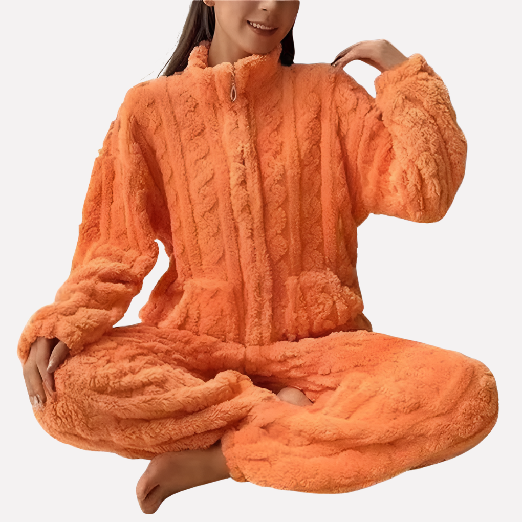 Mila | Textured Zip Front Ladies Pyjamas Set