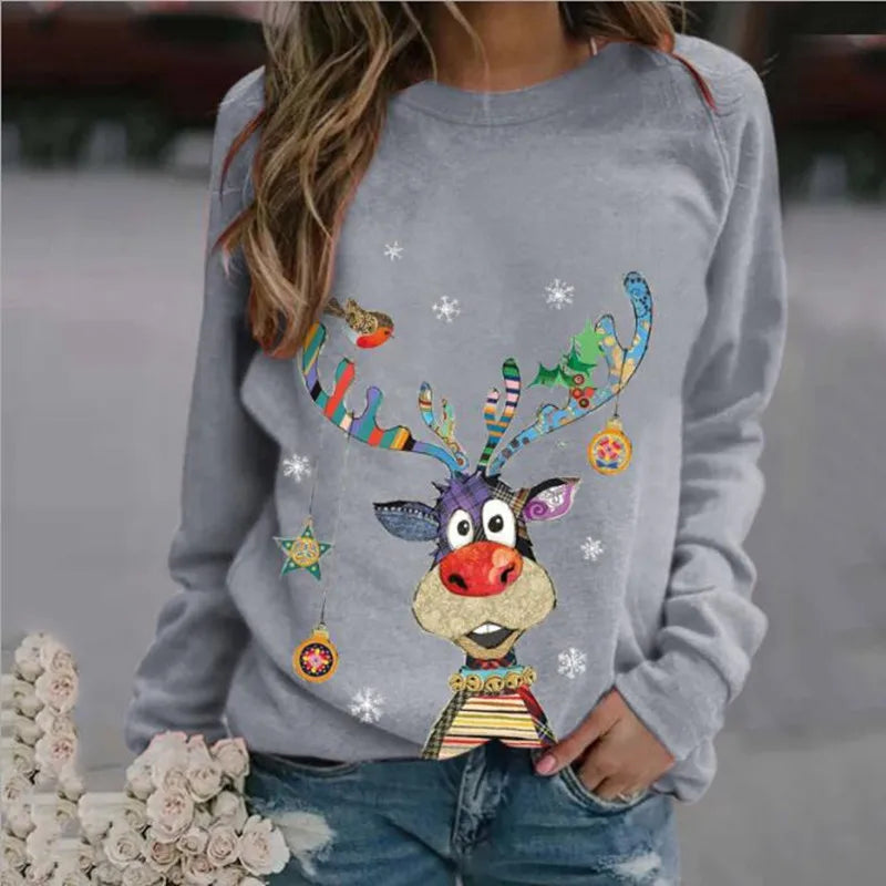 Millie | Relaxed Reindeer Print Christmas Jumper for Women
