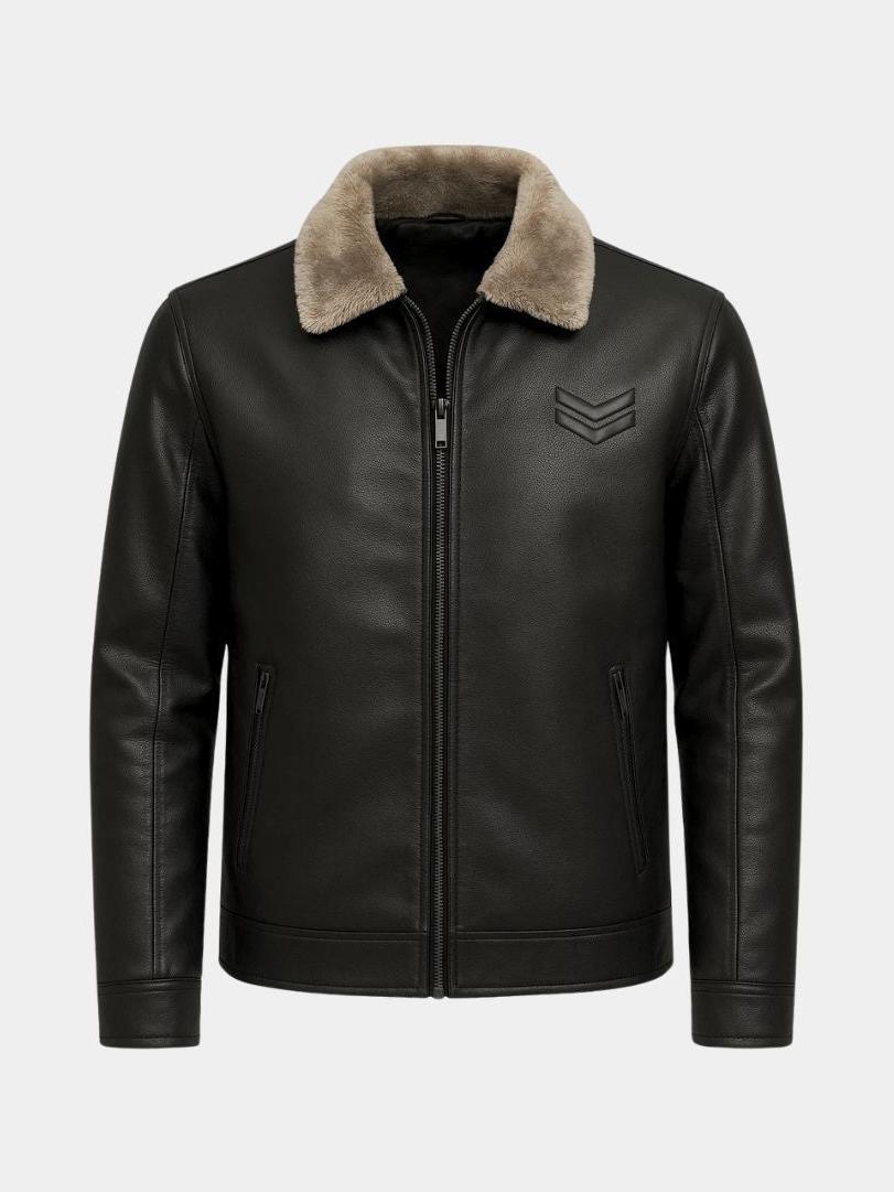 Milo | Polished Shearling Collar Zip-Up Leather Jacket