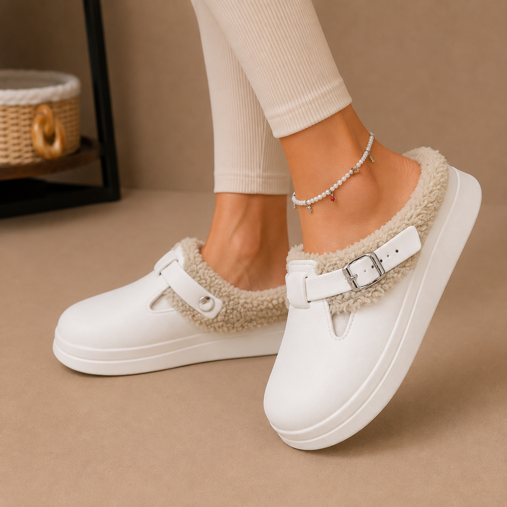 Myla | Timeless Fleece Lined Buckle Platform Slippers