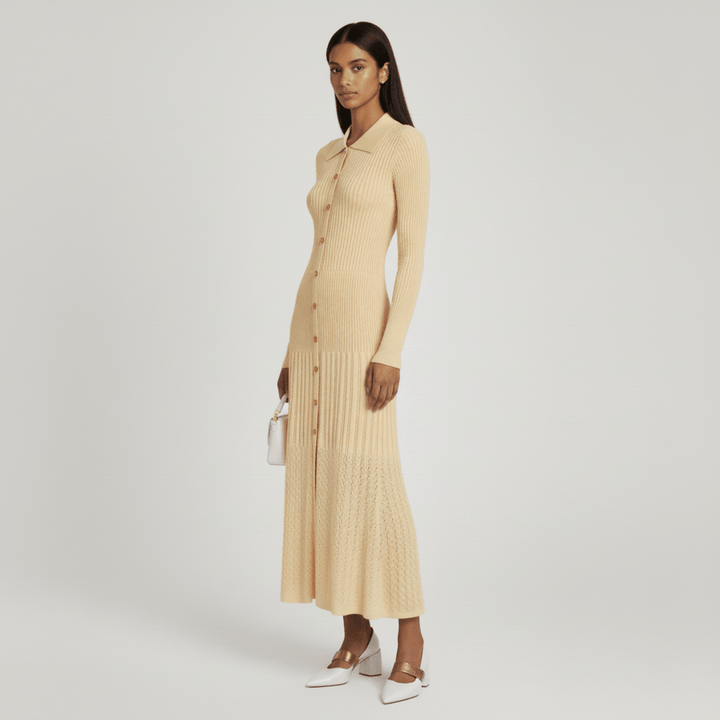 Nellie | Ribbed Button Front Maxi Knit Dress