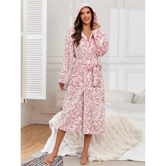 Nellie | Timeless Leopard Print Hooded Ladies Dressing Gown