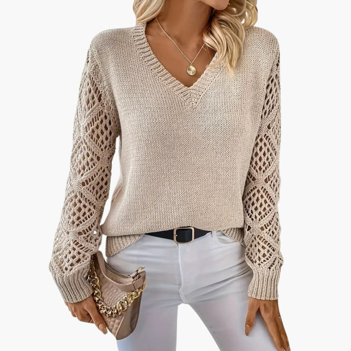 Nova | Classic V-Neck Openwork Sleeve Womens Knit Jumper