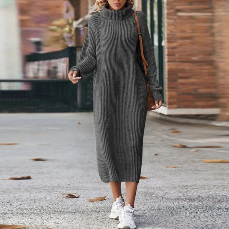 Nova | Polished Ribbed Roll Neck Midi Knit Dress