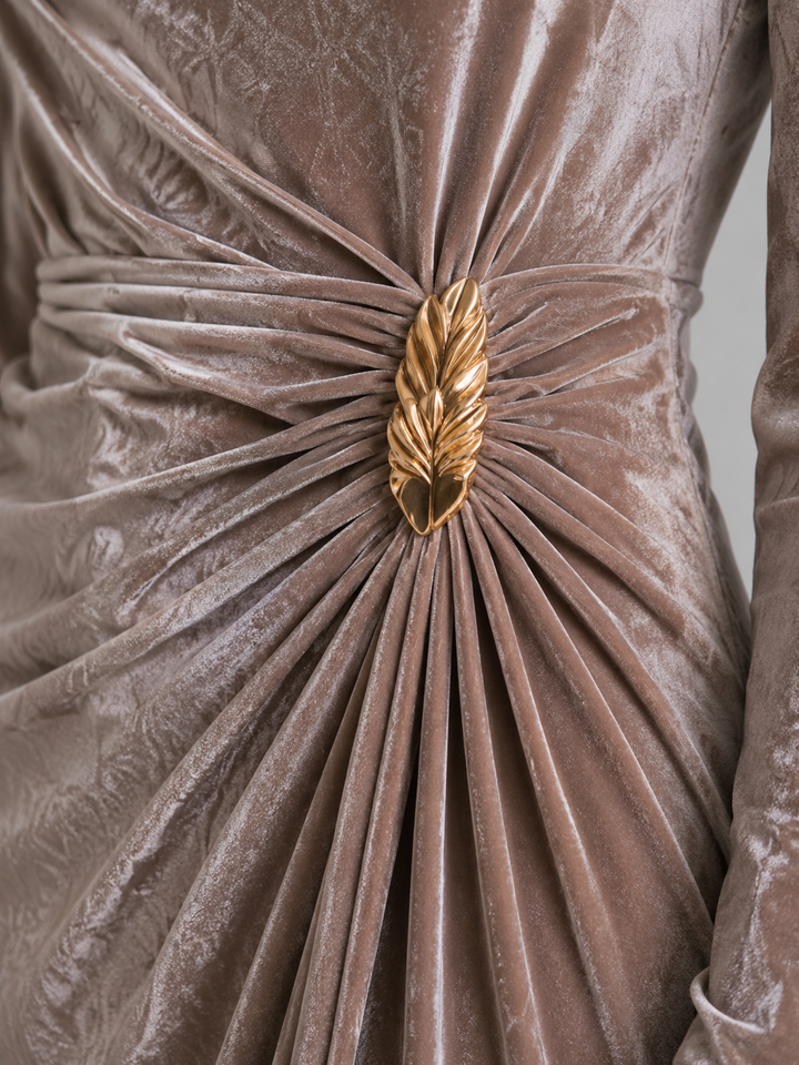 Nova | Polished Ruched Velvet Dress with Gold-Tone Clasp