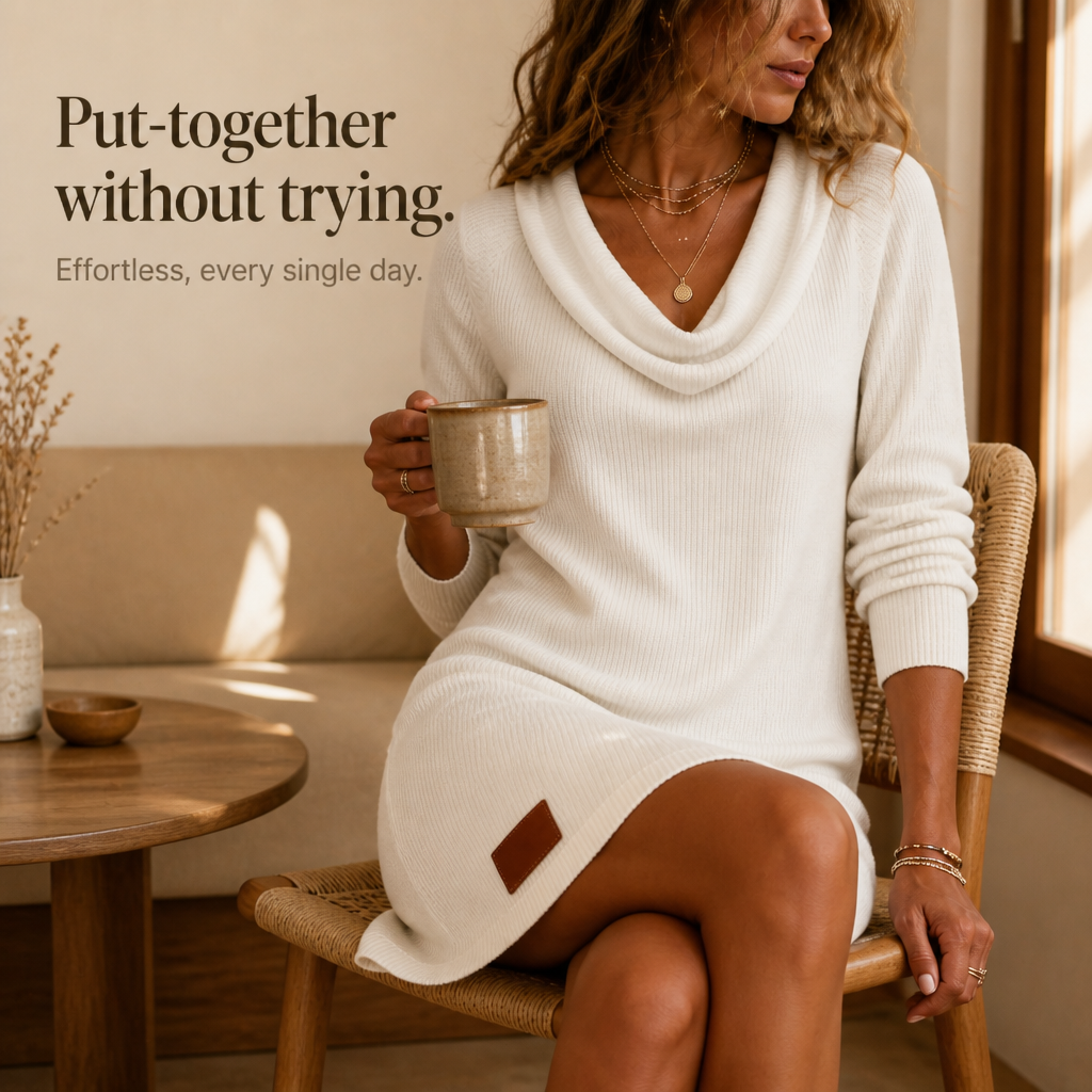 Olive | Cosy Cowl Neck Ribbed Mini Knit Dress