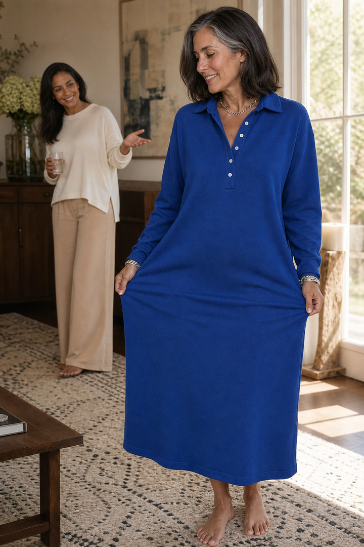Ophelia | Stylish Collared Long Sleeve Midi Knit Dress