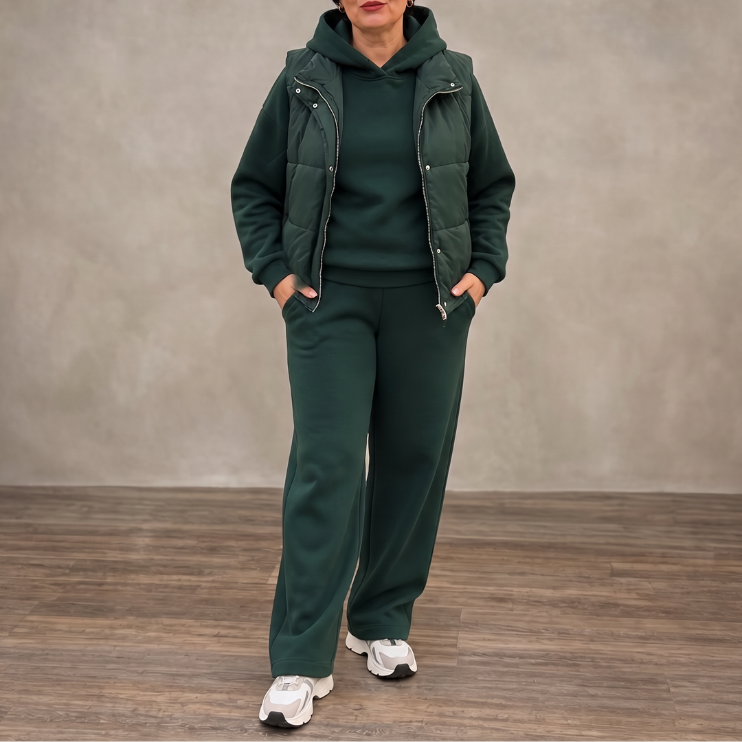 Penelope | Relaxed Wide Leg Tracksuit with Quilted Gilet