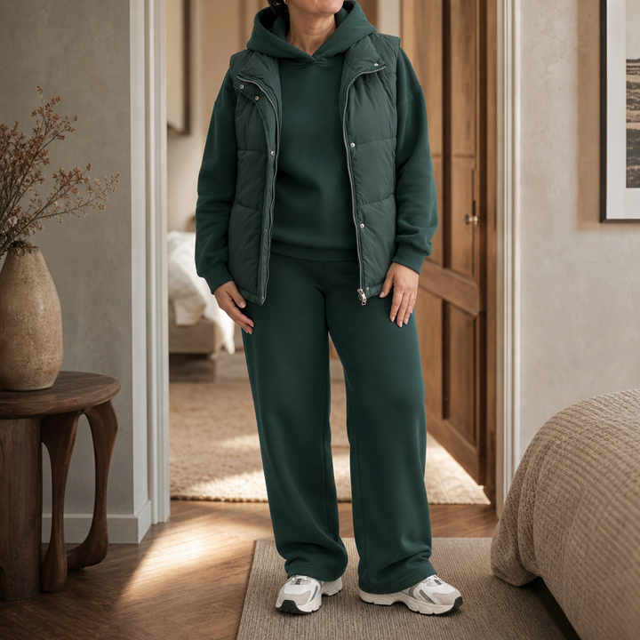 Penelope | Relaxed Wide Leg Tracksuit with Quilted Gilet