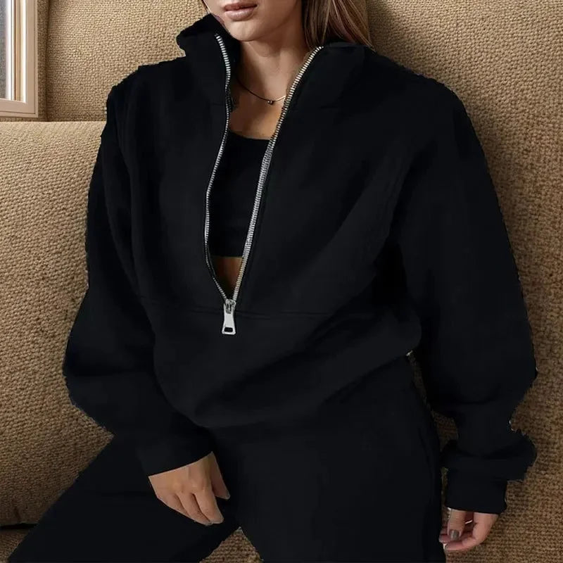 Phoebe | Polished Half Zip Jogger Tracksuit Set