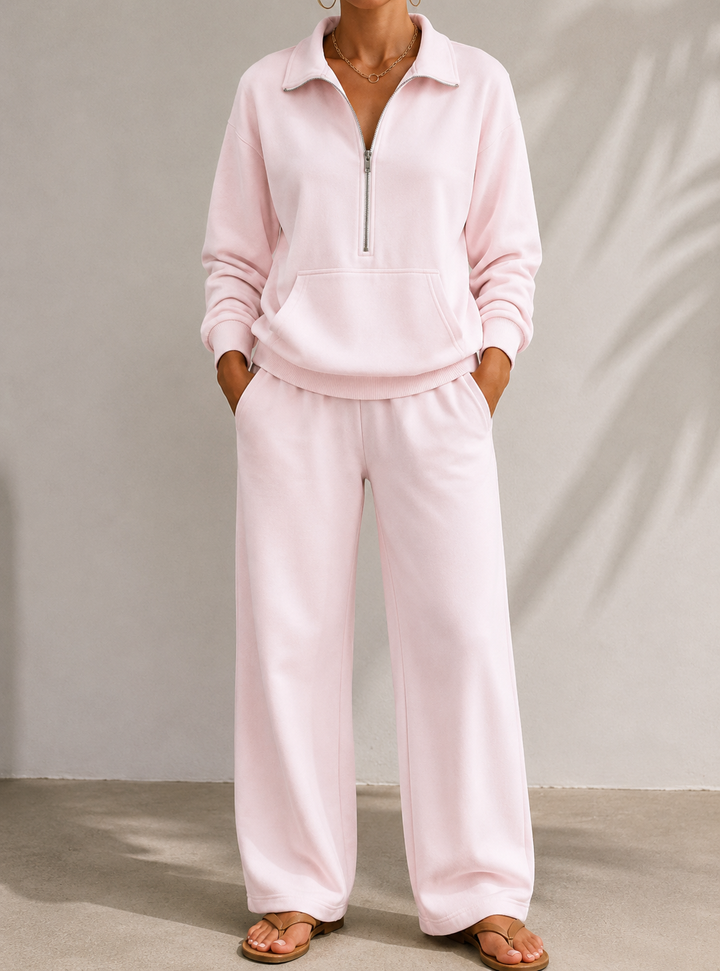 Raya | Chic Half Zip Wide Leg Tracksuit