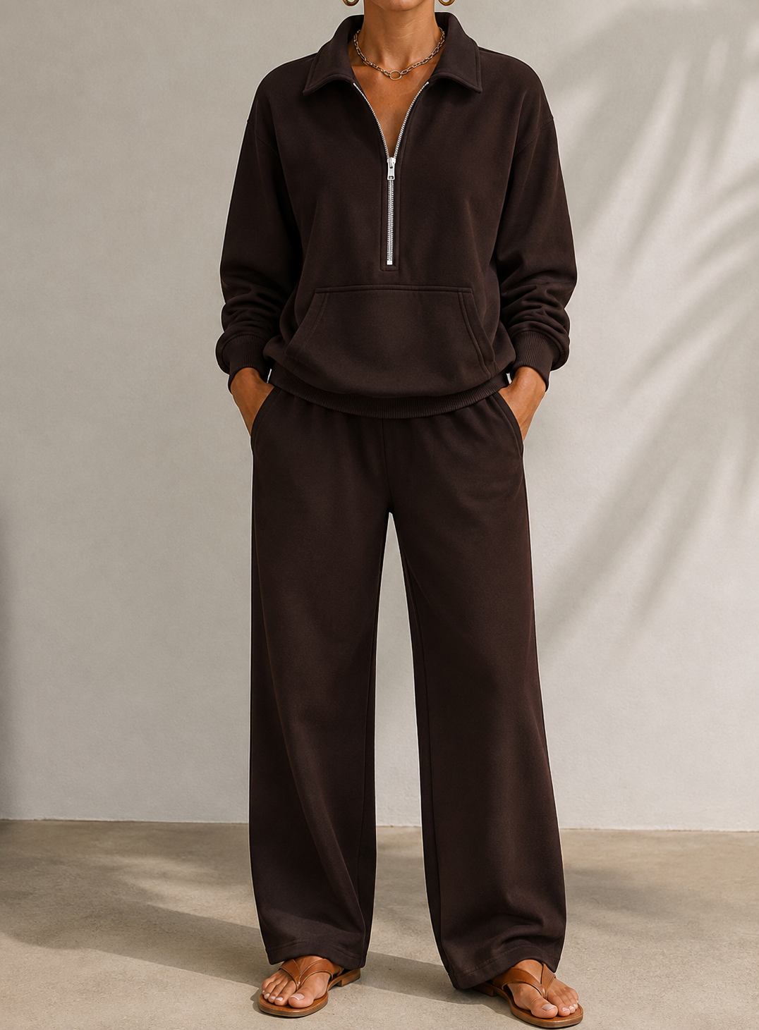Raya | Chic Half Zip Wide Leg Tracksuit