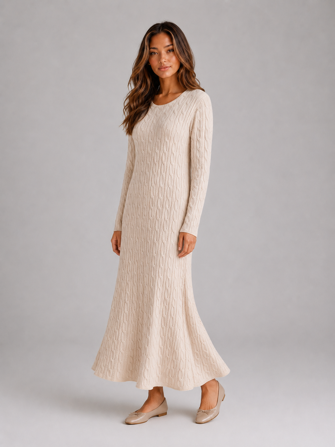 Raya | Graceful Long Sleeve Maxi Cable Knit Dress