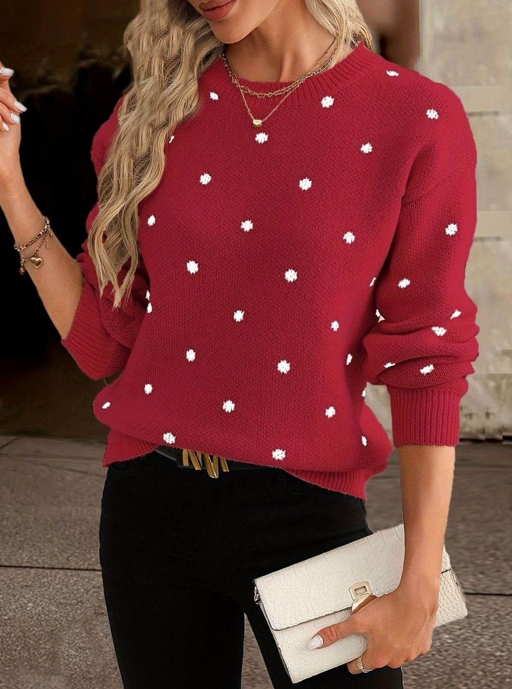 Raya | Polished Polka Dot Long Sleeve Knit Top