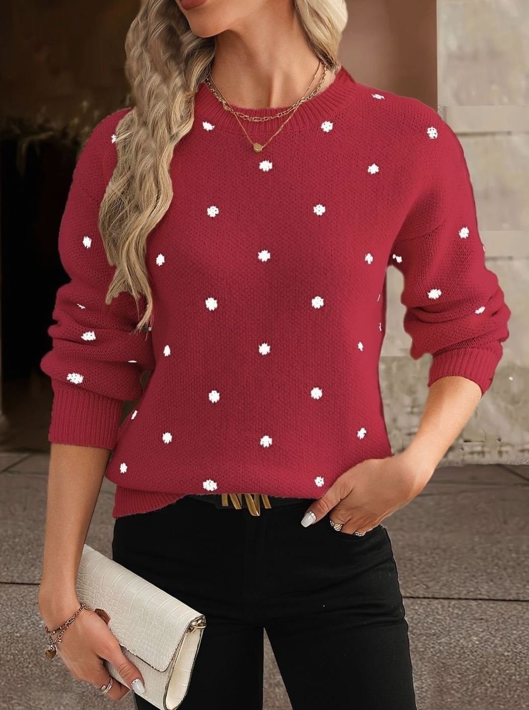 Raya | Polished Polka Dot Long Sleeve Knit Top