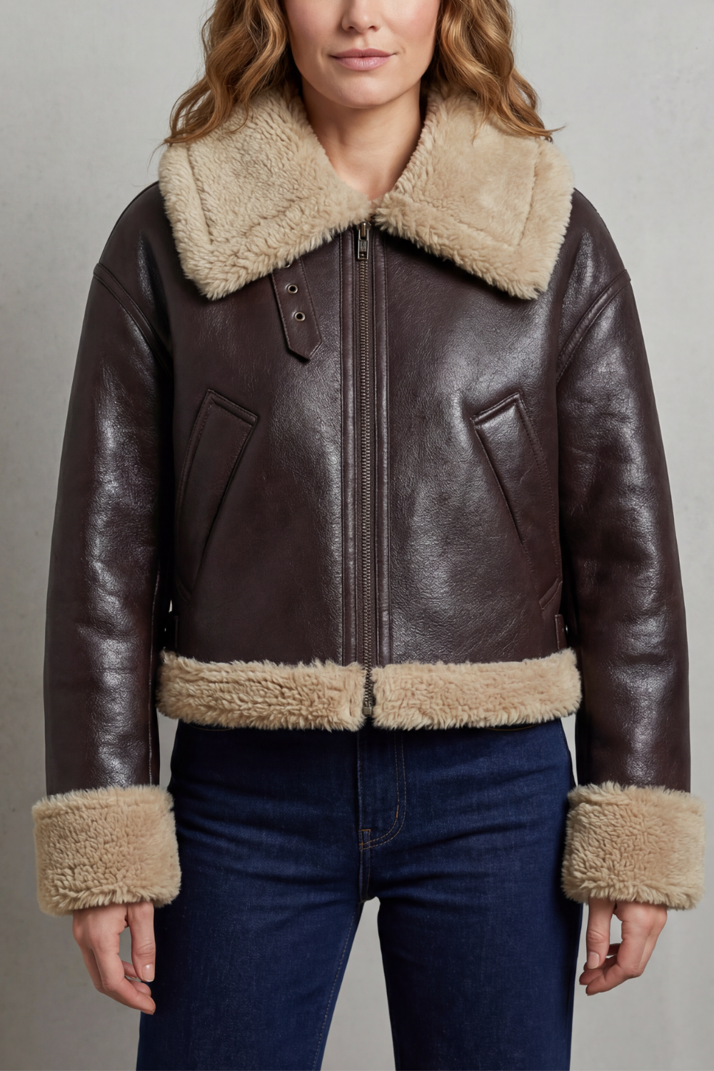 Robyn | Timeless Shearling Collar Cropped Aviator Jacket