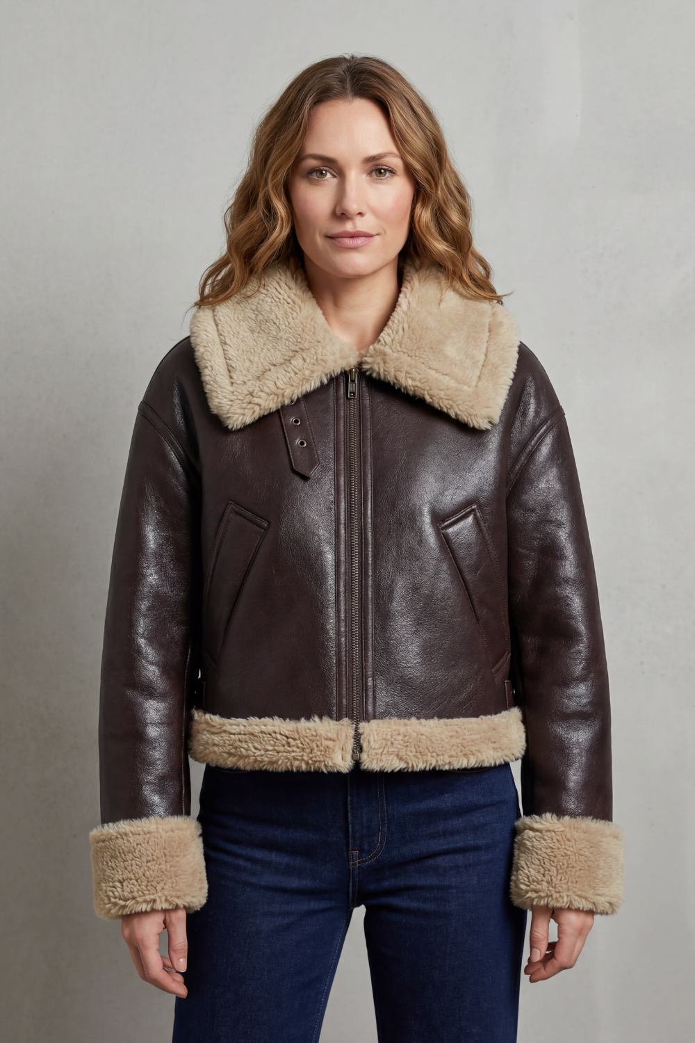 Robyn | Timeless Shearling Collar Cropped Aviator Jacket