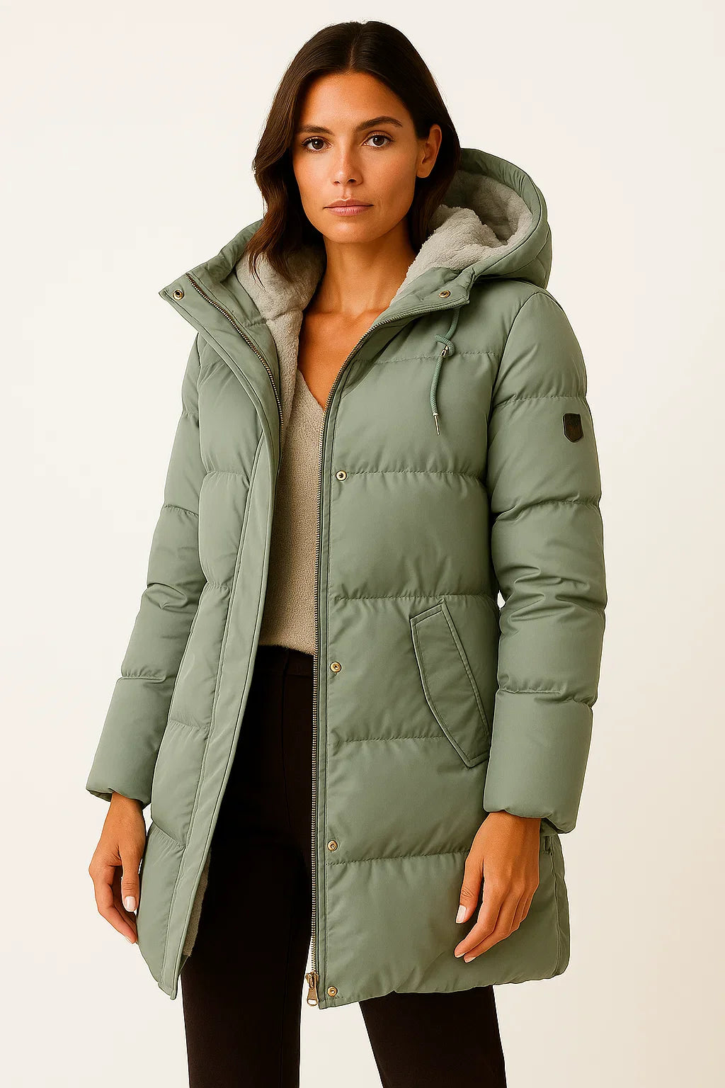 Rose | Sophisticated Longline Puffer Coat with Faux Fur Hood