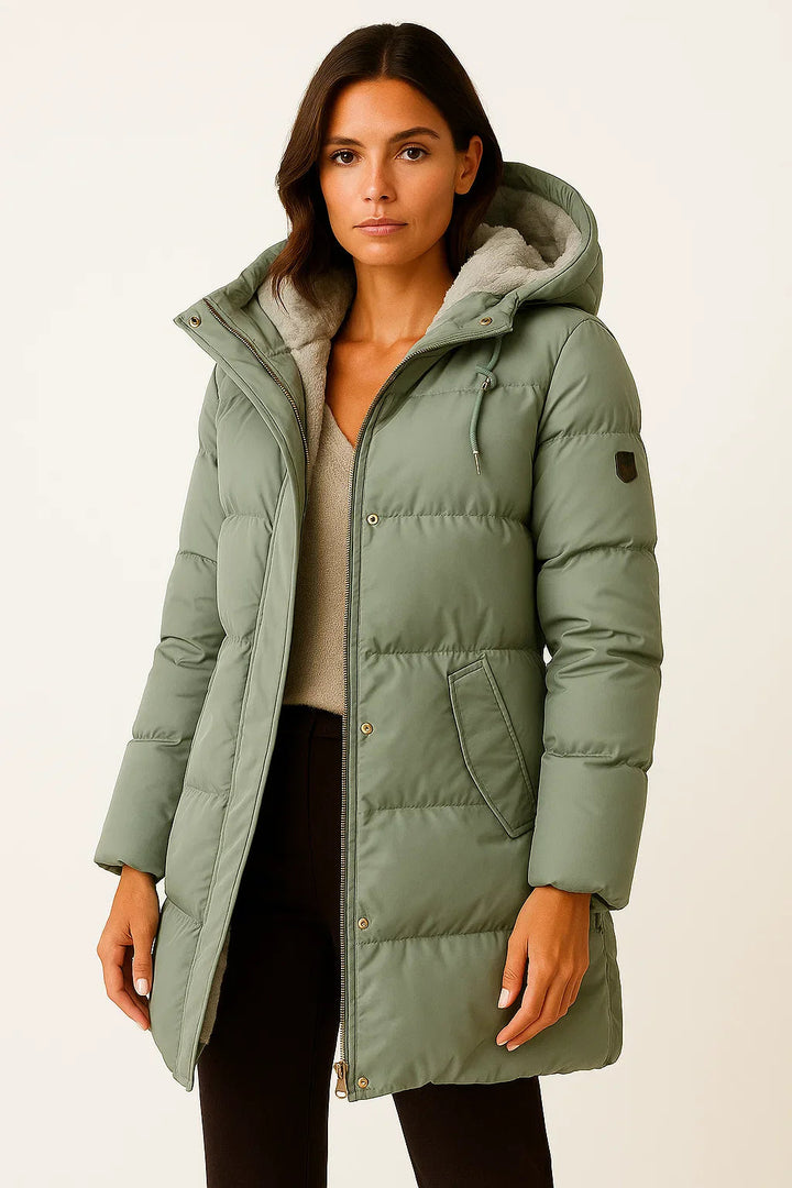 Rose | Sophisticated Longline Puffer Coat with Faux Fur Hood