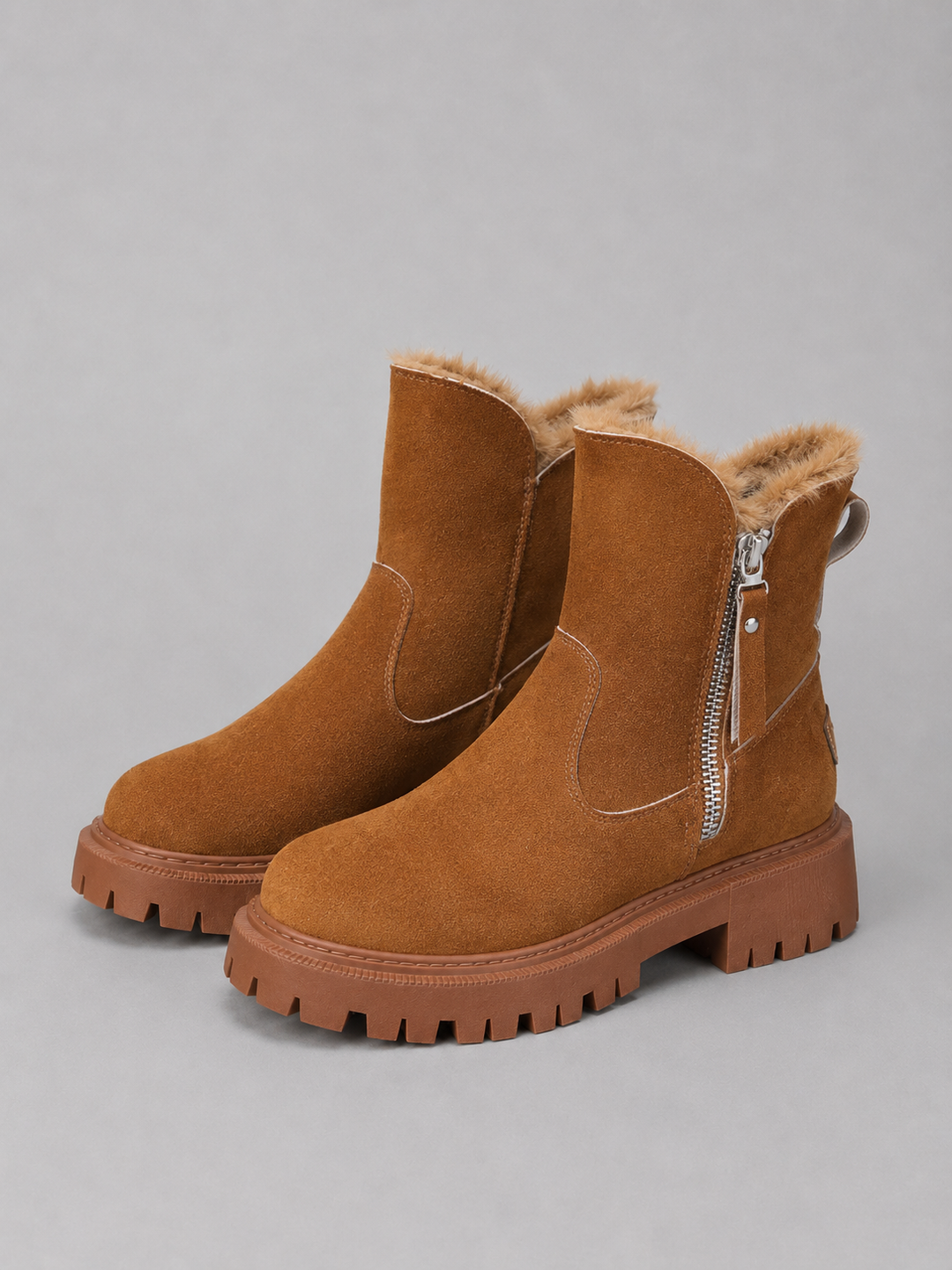 Rosie | Chic Fur-Trim Chunky Ankle Winter Boots
