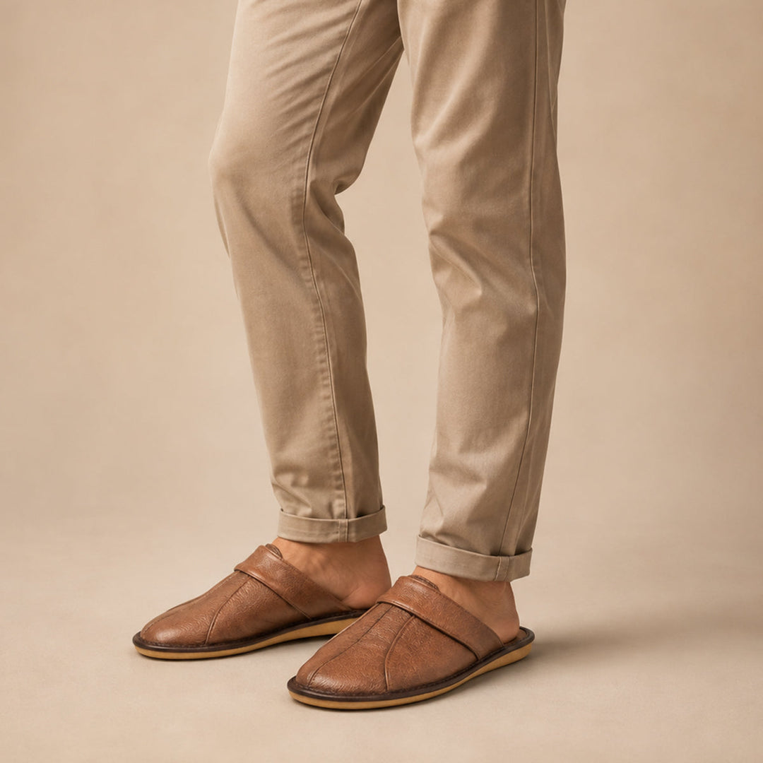 Rupert | Cosy Slip-On Mule Slippers with Stitched Panel Detail