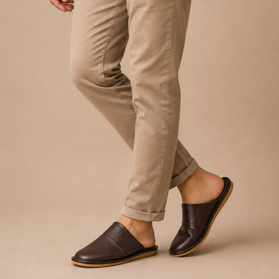 Rupert | Cosy Slip-On Mule Slippers with Stitched Panel Detail