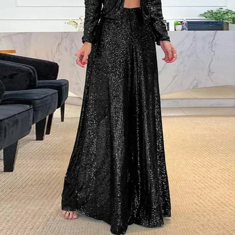 Scarlett | Graceful Wide Leg Sequin Trousers