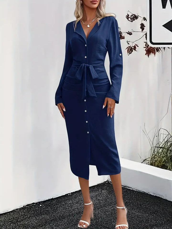 Scarlett | Sophisticated Belted Collared Midi Blazer Dress
