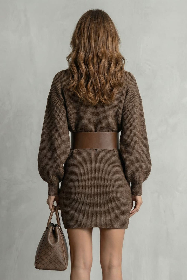 Sienna | Graceful Belted Waffle Knit Sweater Dress