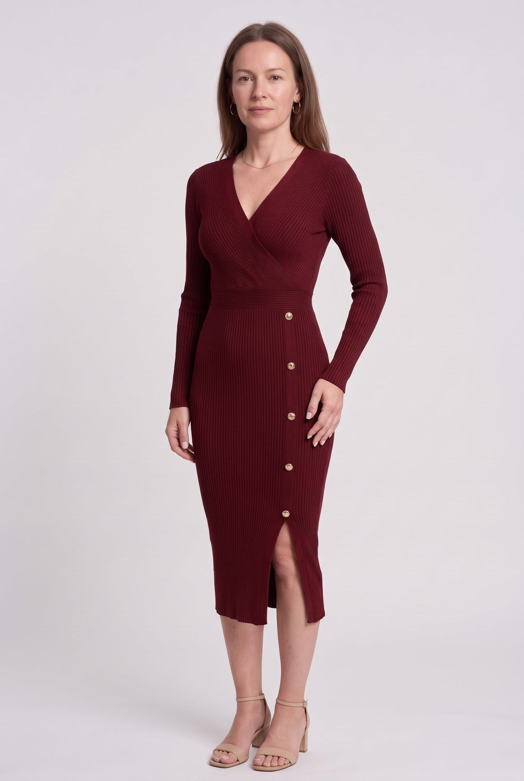 Sofia | Refined Ribbed Long Sleeve Midi Knit Dress