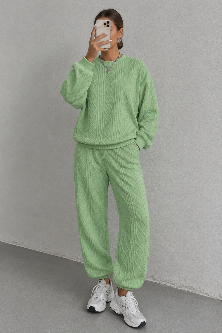 Sophia | Chic Cable Knit Two Piece Tracksuit