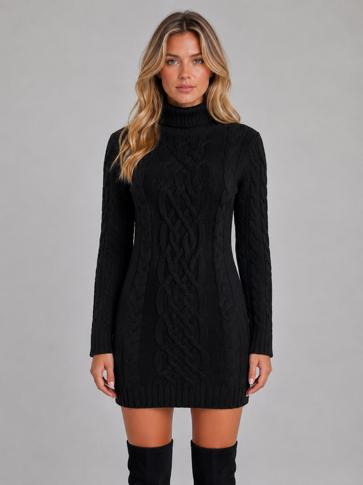 Sophie | Chic Roll Neck Cable Knit Dress