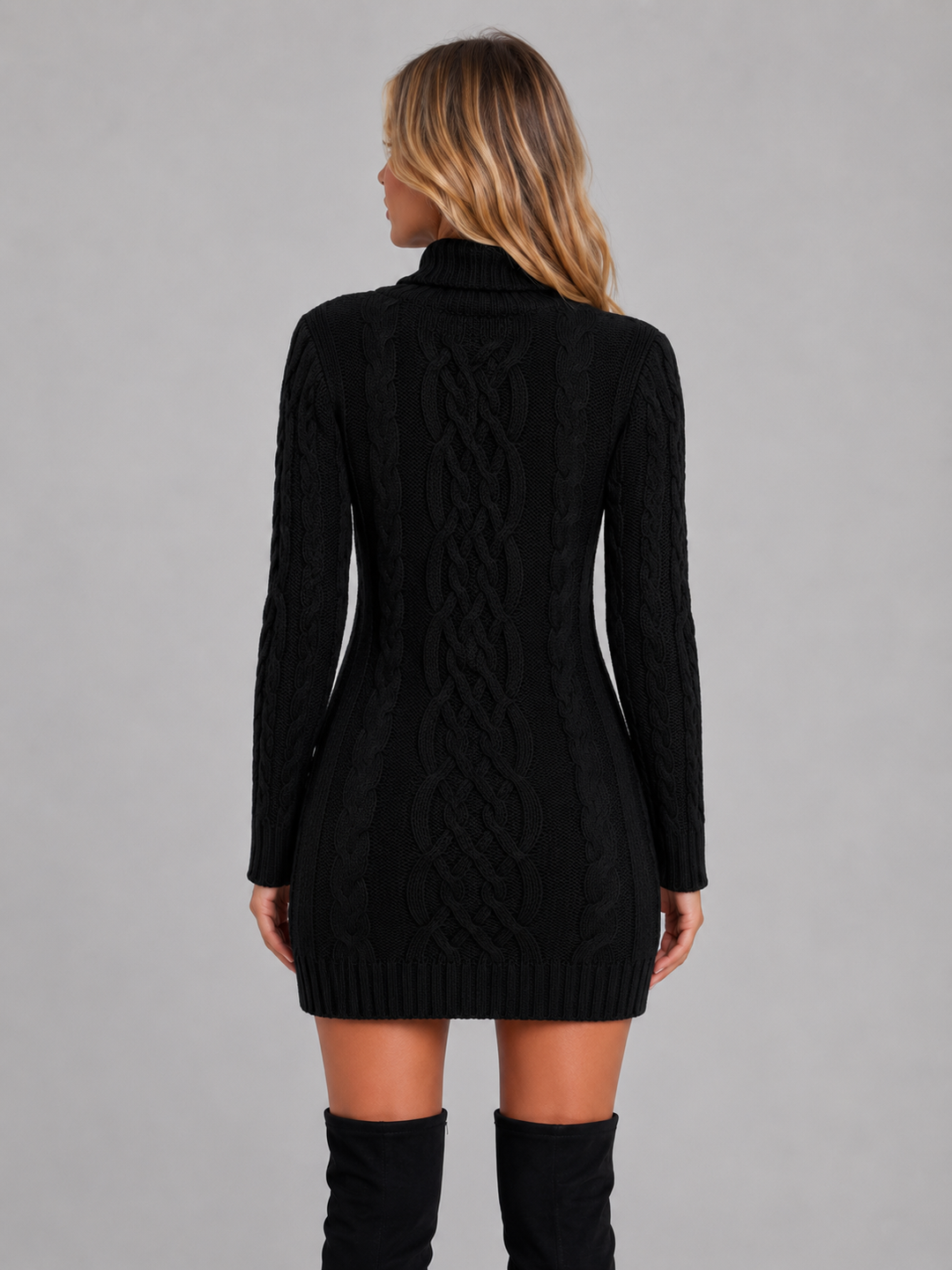 Sophie | Chic Roll Neck Cable Knit Dress
