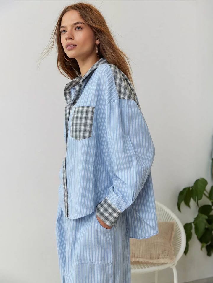 Sophie | Relaxed Striped Pyjama Set with Contrast Check Trim