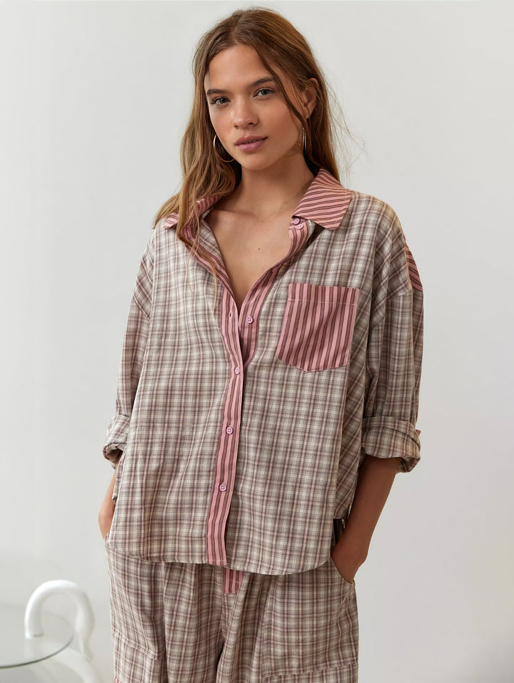 Sophie | Relaxed Striped Pyjama Set with Contrast Check Trim