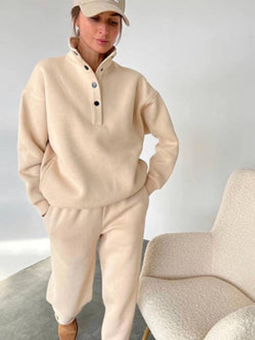 Thea | Cosy Button Neck Sweatshirt Jogger Tracksuit