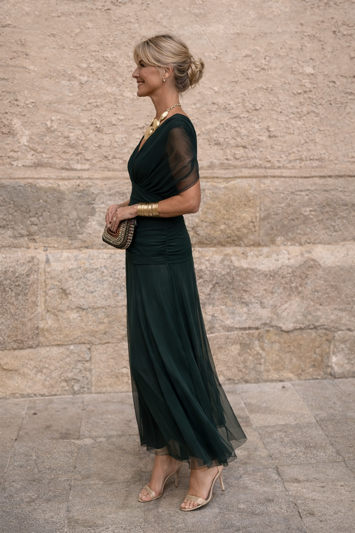 Thea | Effortless Wrap Pleated Maxi Christmas Dress