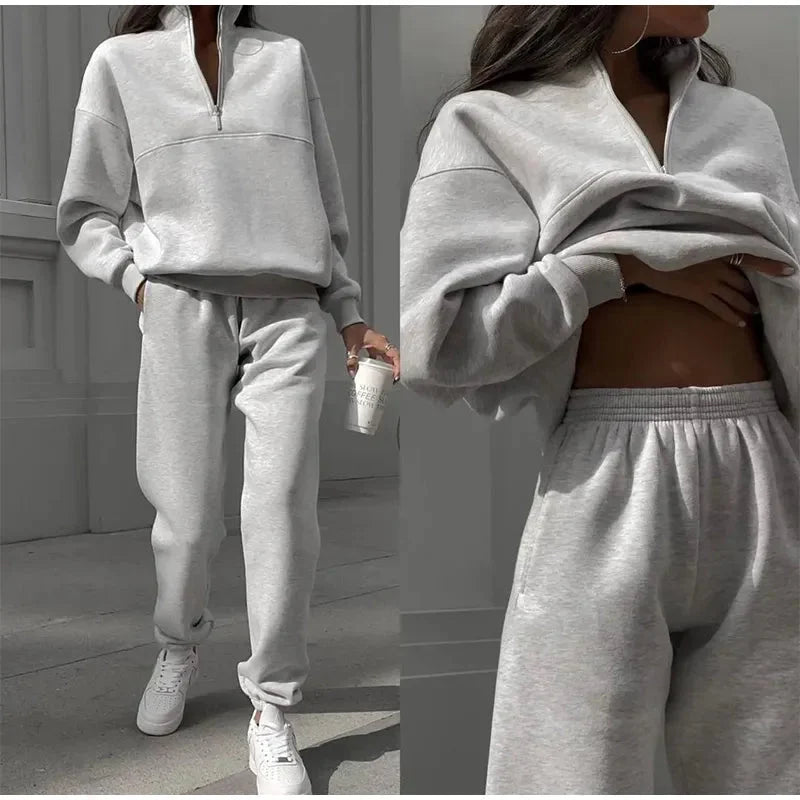 Violet | Refined High-Waisted Tracksuit Set with Zip Hoodie