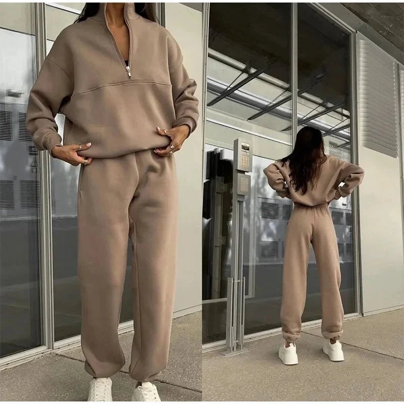 Violet | Refined High-Waisted Tracksuit Set with Zip Hoodie