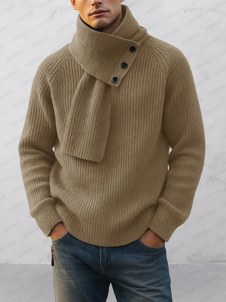 Yahya | Ribbed Mens Knit Jumper with Detachable Scarf