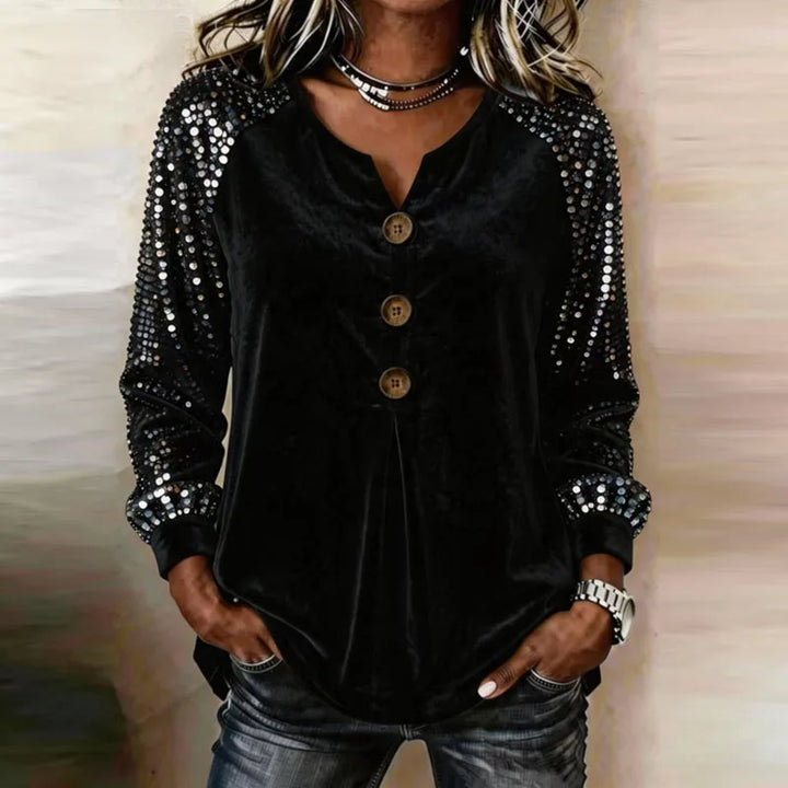 Zara | Relaxed Velvet Sequin Sleeve Party Top