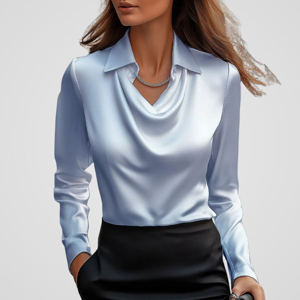 Zoe | Chic Draped Neck Satin-Look Party Top
