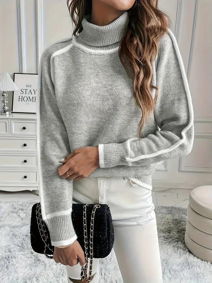 Zoe | Effortless Piped Roll Neck Womens Knit Jumper