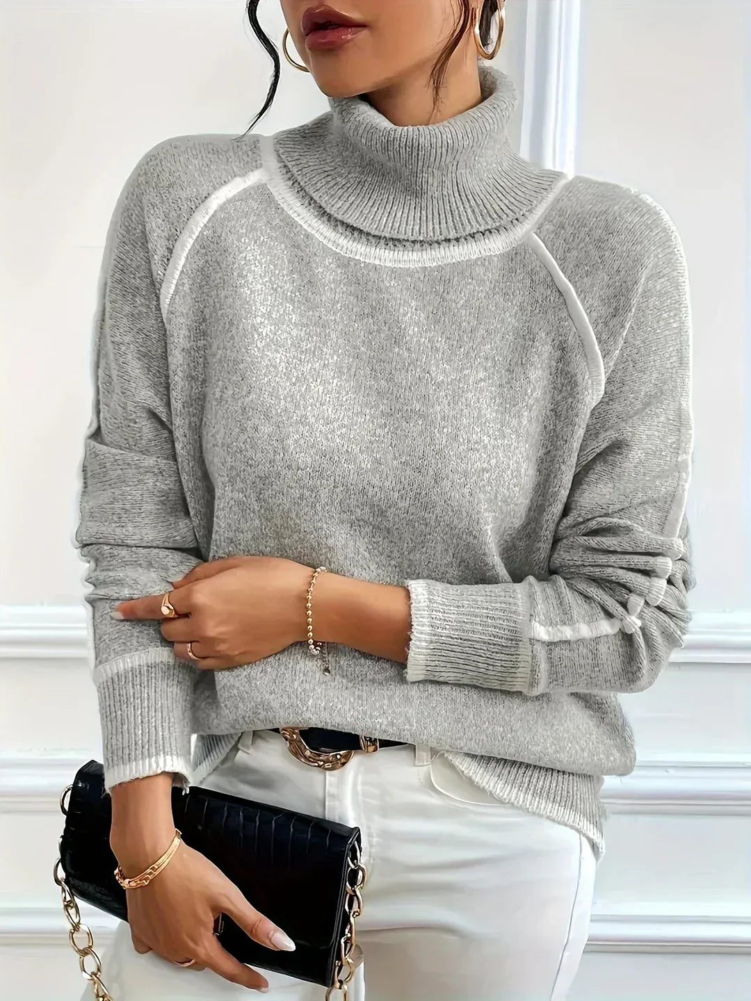 Zoe | Effortless Piped Roll Neck Womens Knit Jumper